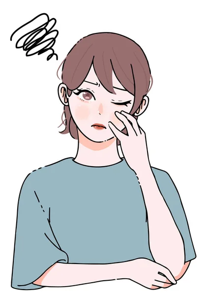 Illustration Young Woman Distress_Stress_Skin Trouble_Illness — Stock vektor