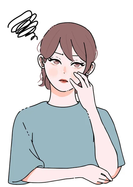 Illustration Young Woman Distress_Stress_Skin Trouble_Illness — 图库矢量图片