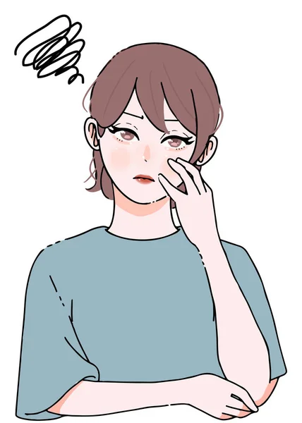 Illustration Young Woman Distress_Stress_Skin Trouble_Illness — ストックベクタ