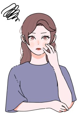 Cilt bakımı _ Kızgınlık _ Sıkıntılı İfadedeki Genç Kadın Çizimi 