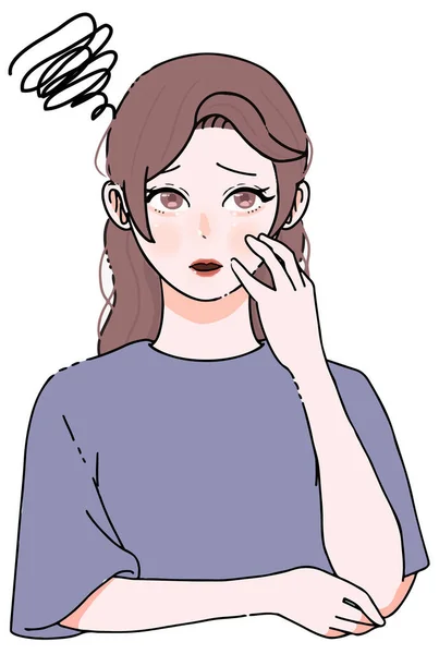 Skin Care_Exasperation_Illustration Young Woman Troubleexpression — ストックベクタ