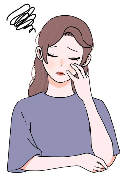 Clip Art Woman Long Hair Suffering Poor Health — ストックベクタ