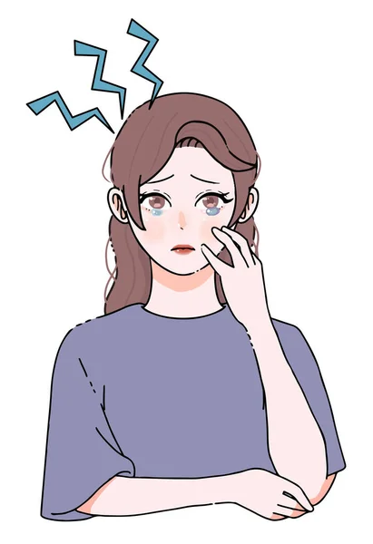 Clip Art Woman Long Hair Suffering Poor Health — 스톡 벡터