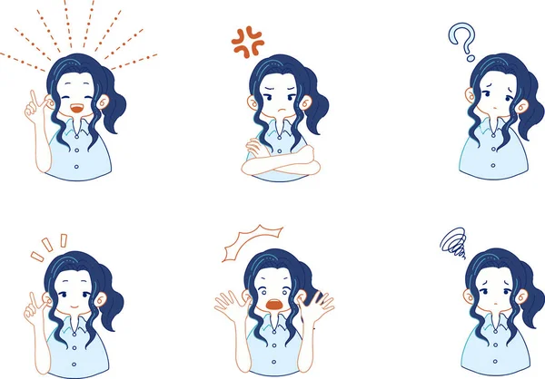 Set Illustrations Various Expressions Girl Suit — 스톡 벡터
