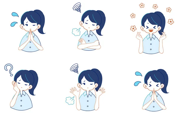 Set Illustrations Girls Suit Shirts Various Expressions — Stock vektor