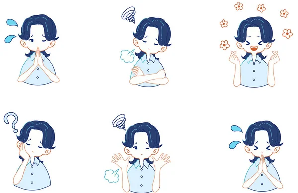 Set Illustrations Various Expressions Boy Suit Shirt — 图库矢量图片