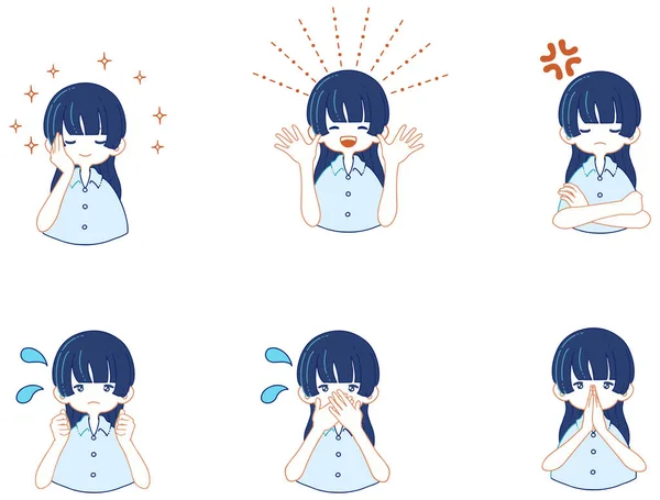 Illustration Set Various Expressions Girl Suit Shirt — 图库矢量图片