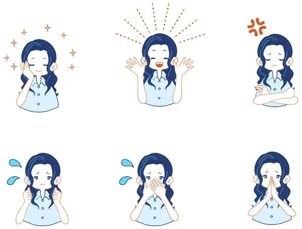 Illustration Set Various Expressions Girl Suit Shirt — 图库矢量图片