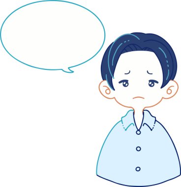Illustration of a boy in shirt talking about something with sad face (with speech balloon)
