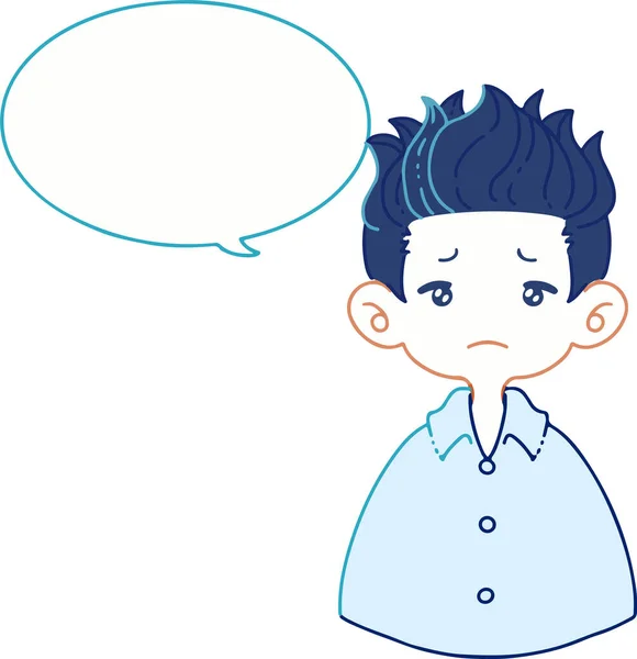 Illustration Boy Shirt Talking Something Sad Face Speech Balloon — Stockový vektor