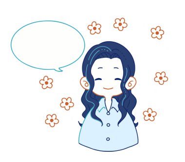 Illustration of a girl in a shirt saying something with a cheerful face.