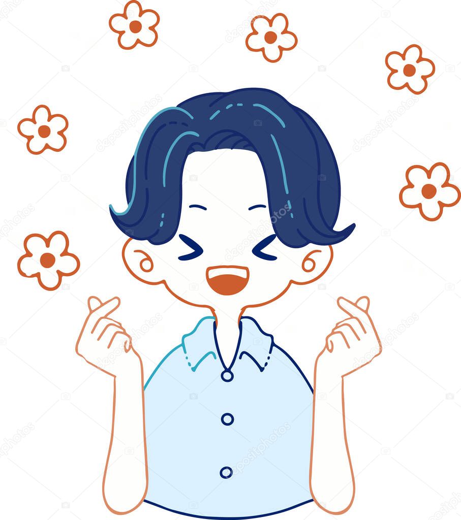 Illustration of a person expressing joy with a finger heart