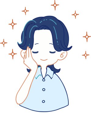 Illustration of a person satisfied with aging and beautiful skin