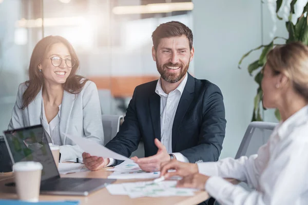 Creative business people working on project in modern office — Stock Photo, Image