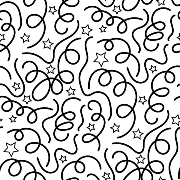 Abstrakte Vektor Nahtlosen Floralen Hintergrund Kritzeln Handgezeichnete Linien Monochromes Wellenmuster — Stockvektor