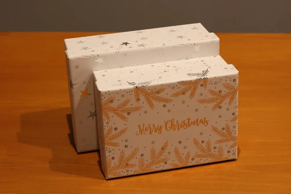 Christmas Presents Wrapped Gifts Gray Background — Zdjęcie stockowe