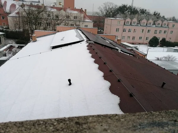 Fotovoltaïsche Panelen Bedekt Met Sneeuw Panelen Laag Rendement Sneeuwprobleem — Stockfoto