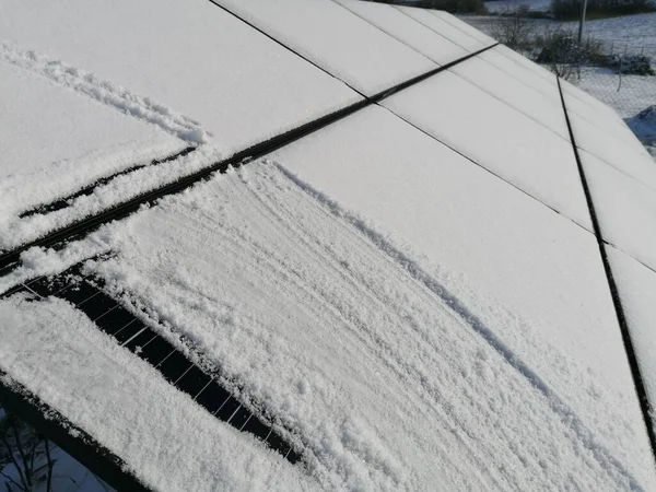 Снігові Фотоелектричні Панелі Фотопанелі Низька Ефективність Проблема Снігом — стокове фото