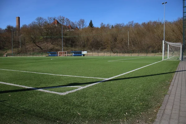 Soccer Training Ground Sunny Day — Fotografia de Stock