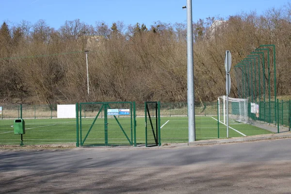 Soccer Training Ground Sunny Day — Fotografia de Stock