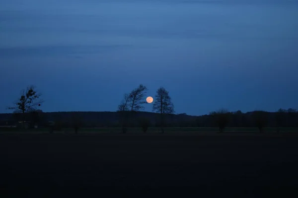 Moonrise Lua Cheia Sombras Árvores Vale Baixo Vistula — Fotografia de Stock