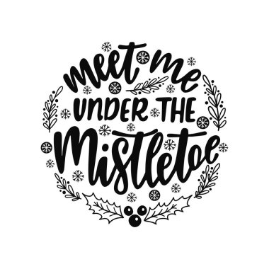 Yuvarlak Noel süsü, elle çizilmiş yazı. Tatil dekorasyonu.