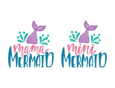 Anne deniz kızı ve küçük deniz kızı çizimleri.