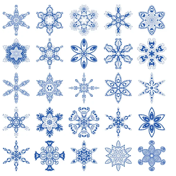 Juego de copos de nieve. Elementos decorativos navideños. Ilustración vectorial aislada. — Archivo Imágenes Vectoriales