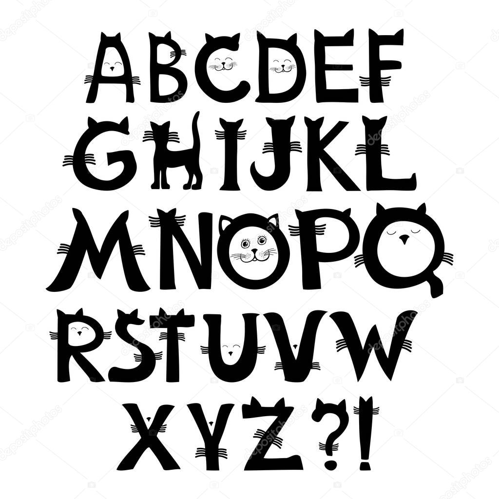 hand drawn alphabet. vector illustration.