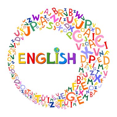 Beyaz arkaplanda farklı sembollere sahip renkli alfabe harfleri. vektör illüstrasyonu