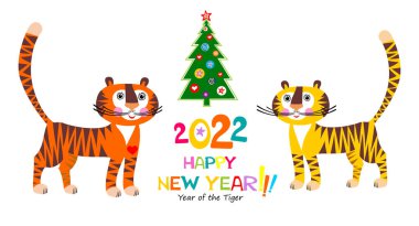 Bir kaplanla komik bir çizgi film karakterinin vektör çizimi