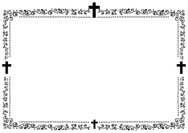 Illustration Vectorielle Noir Blanc Cadre Bordure Forme Croix — Image vectorielle