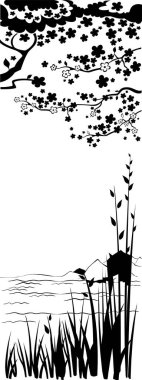Çimenli siyah beyaz bir manzaranın çizimi