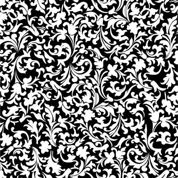 Черно Белый Бесшовный Цветочный Узор Цветами Листьями — стоковый вектор