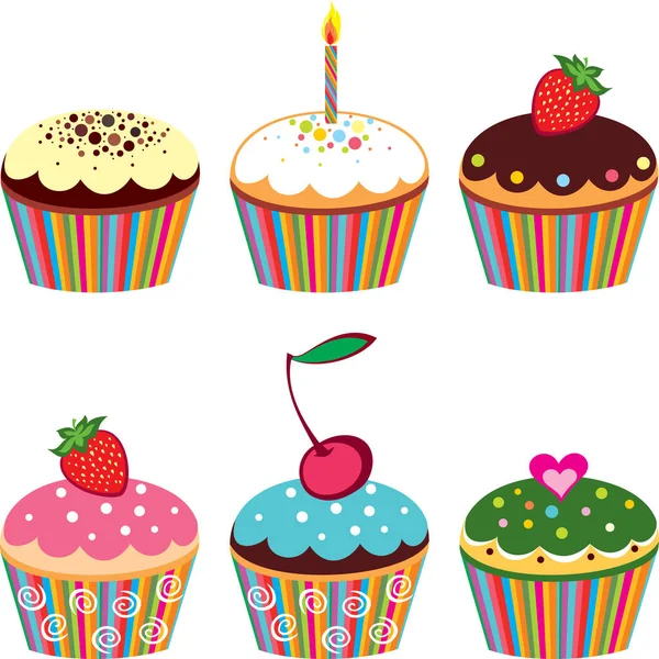 Set Aus Vier Verschiedenen Cupcakes Vektorillustration — Stockvektor