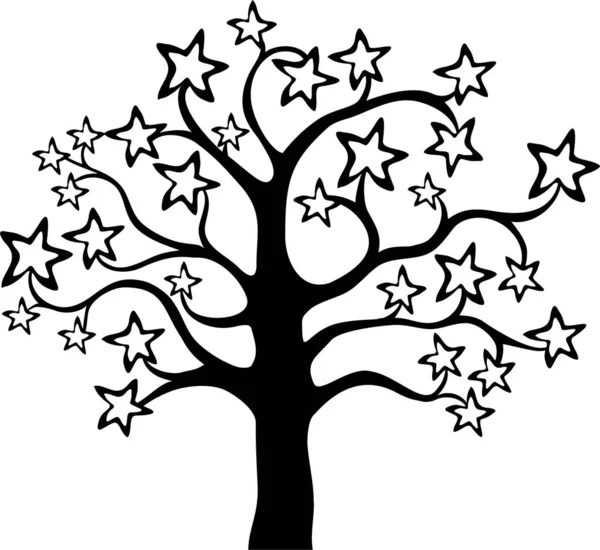 Arbre Noir Avec Étoiles Illustration Vectorielle — Image vectorielle