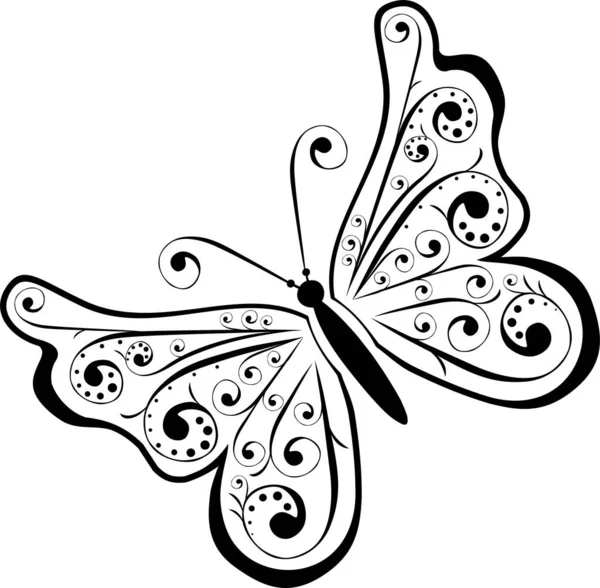 Mariposa Negra Sobre Fondo Blanco — Vector de stock