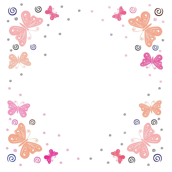 Kelebekler ve çiçekler çerçeve, vektör illüstrasyonu
