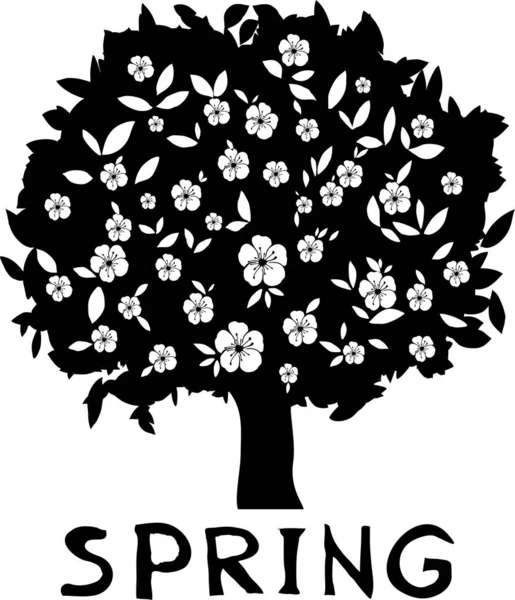 Άνοιξη Κλαδιά Δέντρων Φύλλα Και Λουλούδια — Διανυσματικό Αρχείο