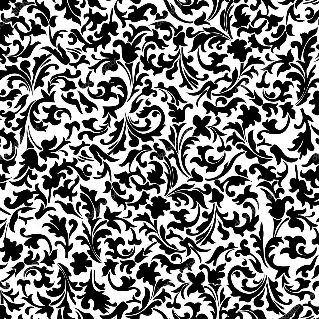 black and white floral seamless pattern with flowers