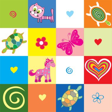 Bir dizi şirin çizgi film hayvanı.