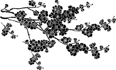 Çiçek dallarının siyah ve beyaz vektör çizimi