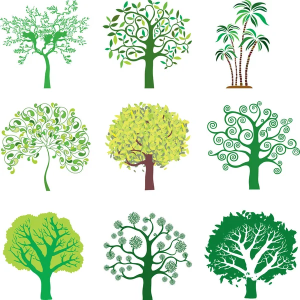 Reihe Von Bäumen Auf Weißem Hintergrund — Stockvektor