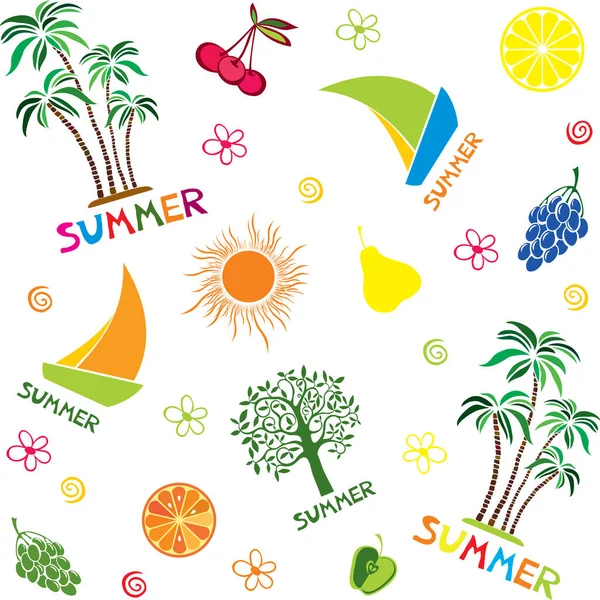 Simgelerle yaz deseni, vektör illüstrasyonu