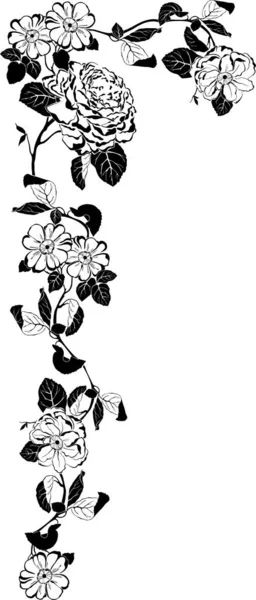 Marco Floral Blanco Negro Con Flores — Vector de stock