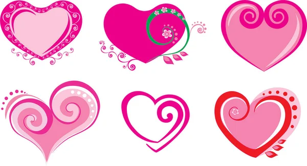 Set Pink Hearts White Background — Stock Vector