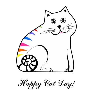 Kedi Günün kutlu olsun! Uluslararası Kedi Günü. Güzel Kedi beyaz arka planda izole edilmiş. resimleme