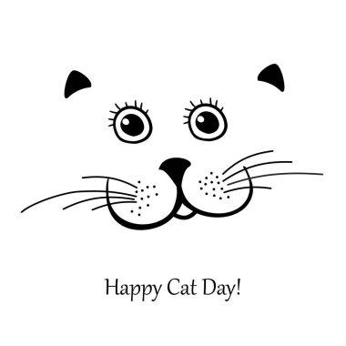 Kedi Günün kutlu olsun! Uluslararası Kedi Günü. Güzel Kedi beyaz arka planda izole edilmiş. Vektör illüstrasyonu