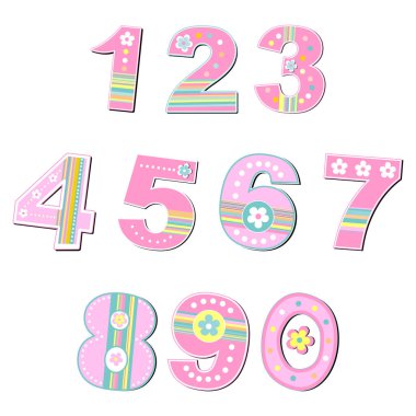 Beyaz arkaplanda izole edilmiş renkli sayılar belirlendi. resimleme