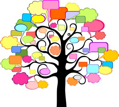 konuşma balonu, beyaz zemin üzerine, vektör illüstrasyon izole olan ağaç 